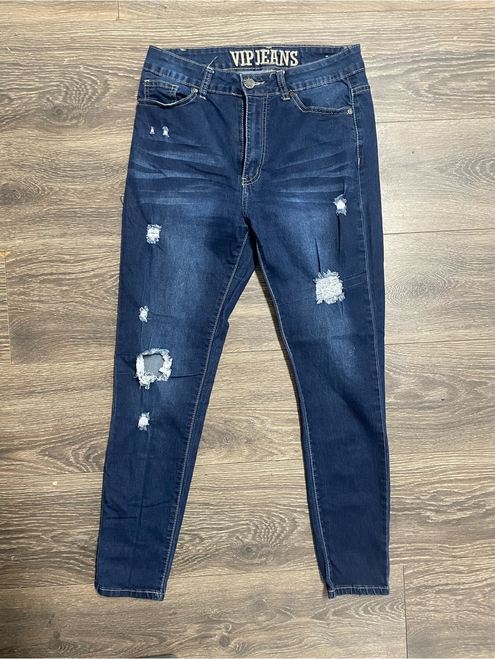 VIP Jeans Women’s Dark Blue Distressed Skinny Jeans size 9/10 stretch comfort